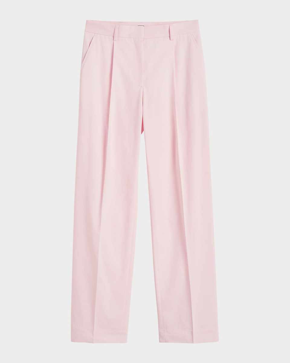 Slant-Pocket Pleated Straight-Leg Cotton Trousers